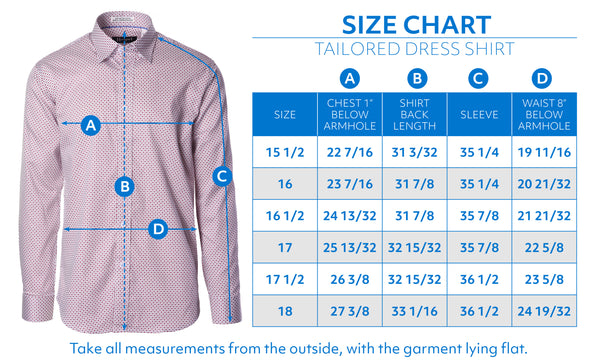 men’s dress shirts size chart